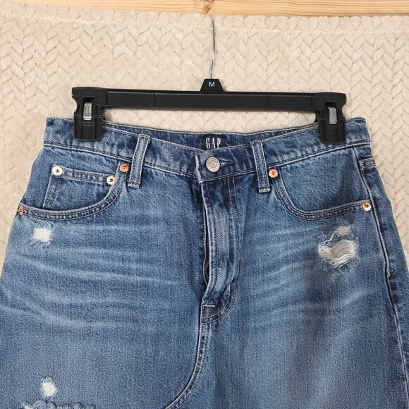 GAP Denim Skirt Women 4 Tall 27T Blue Distressed Raw Hem Jean Skirt Casual Retro - Picture 4 of 11